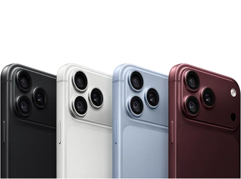 Line up of iPhone 18 Pro back exterior, all four finishes, Burgundy, Glacier, Silver, and Black.